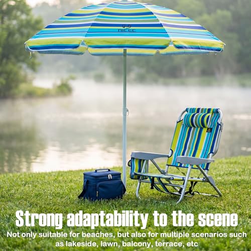 Nice C Stripe Beach Backpack Chair with Umbrella - Blue & Yellow