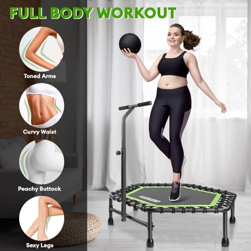 Mini Rebounder Trampoline for Adults with Adjustable Handle - Green Hexagonal