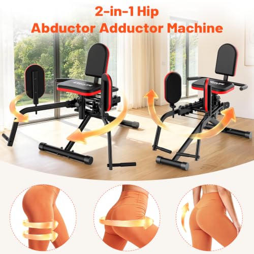 ERGOLIFE 2-in-1 Hip Abductor Adductor Machine Black Red for Thigh & Hip Workout