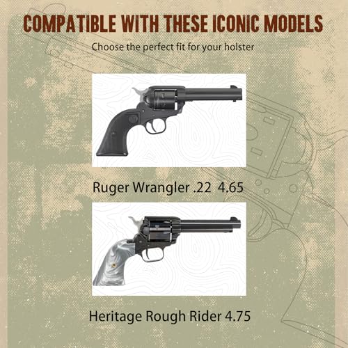 Leather Revolver Holster 4.75 Inch for Ruger Wrangler & Heritage Rough Rider - Ambidextrous, Adjustable Retention