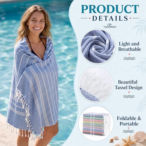 Turkish Beach Towels Set - Multicolor 12 Pack 71x36 Inches Large Quick-Dry Sand-Resistant for Beach & Pool