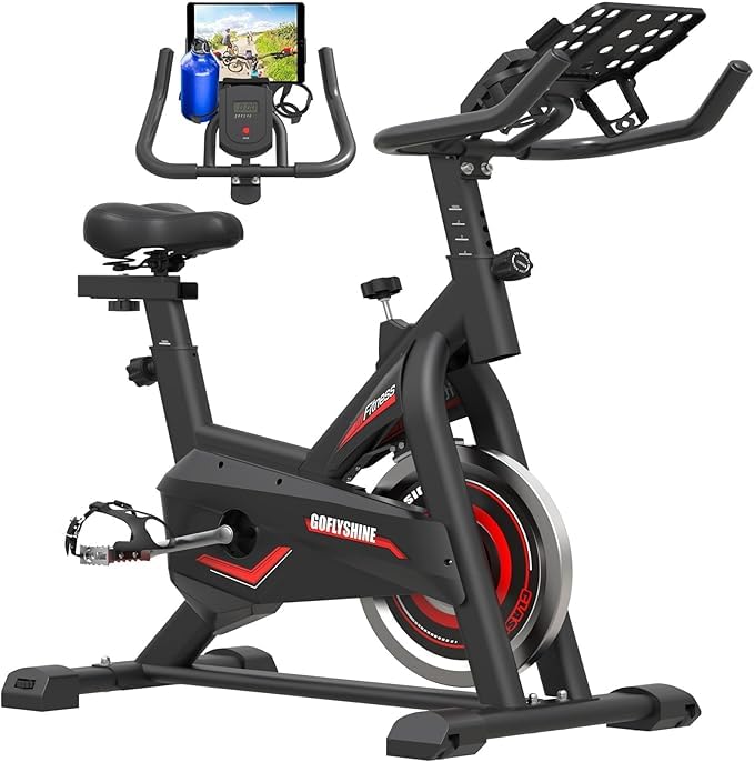 GOFLYSHINE Black Stationary Exercise Bike with LCD Monitor & Adjustable Seat