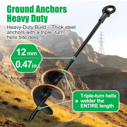 4 Pack 30-Inch Ground Anchors with Tie Down Hardware Kit - Heavy Duty, Wind-Resistant, Complete Set