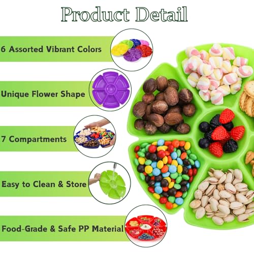 12-Inch Plastic Snack Serving Tray with 7 Compartments - Unbreakable Food Platter for Nuts, Candy, Veggies, Dips