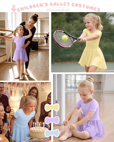 Girls Ballet Leotards 3 Pack - Light Purple, Yellow, Light Blue, Sizes 4-6 Years