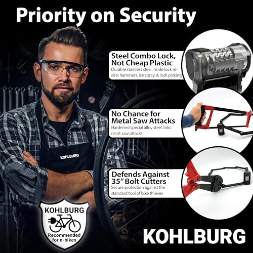 KOHLBURG 43-Inch Heavy-Duty Folding Bike Lock with Combination Security