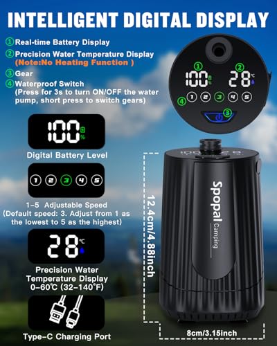 Portable Camping Shower Pump with 5-Gallon Water Jug & 10000mAh Battery