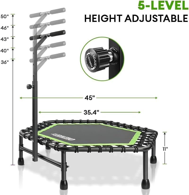 Mini Rebounder Trampoline for Adults with Adjustable Handle - Green Hexagonal