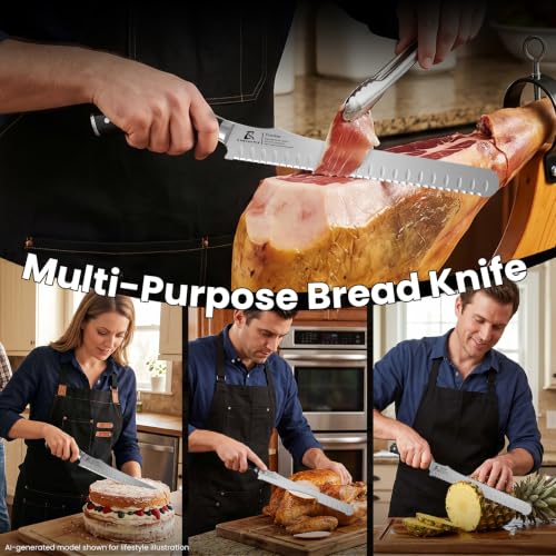 CoquusAid 9-Inch Resharpenable Bread Knife for Slicing Bread and More