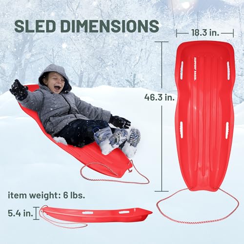 3 Pack Snow Sleds for Kids & Adults - Flexible Toboggan with Handles & Pull Rope