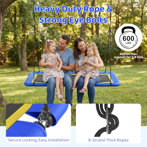 60-Inch Rectangle Tree Swing for Kids & Adults, Waterproof Textilene, Adjustable Straps - Blue 02