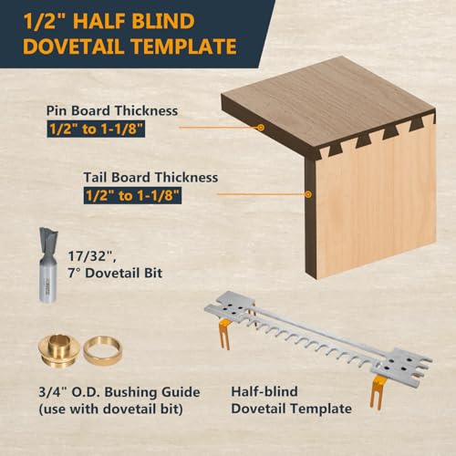 12-Inch Dovetail Jig with Templates, Router Bits & Guide Bushing - For Woodworking & DIY Projects