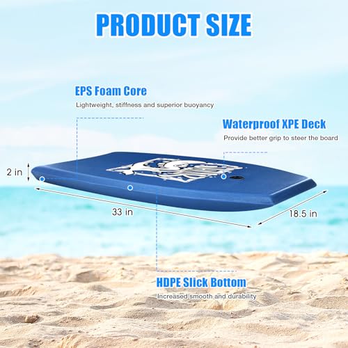 Blueweenly Tropical Style 33'' Body Boards with Wrist Leash - 2 Pack for Beach Surfing