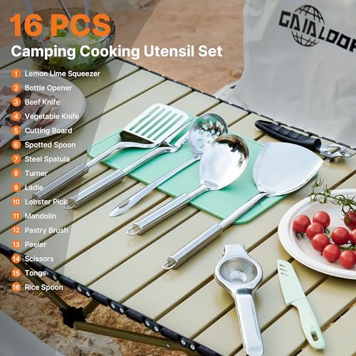 16-Piece Camping Cooking Utensil Set with Organizer Bag - Outdoor Kitchen Tools
