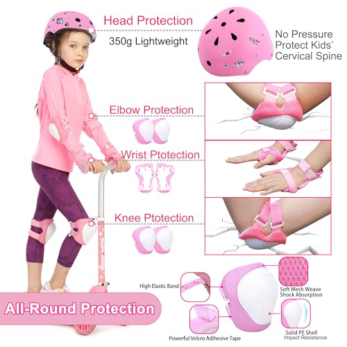 Kids Bike Helmet with Knee and Elbow Pads Set for Toddlers and Kids