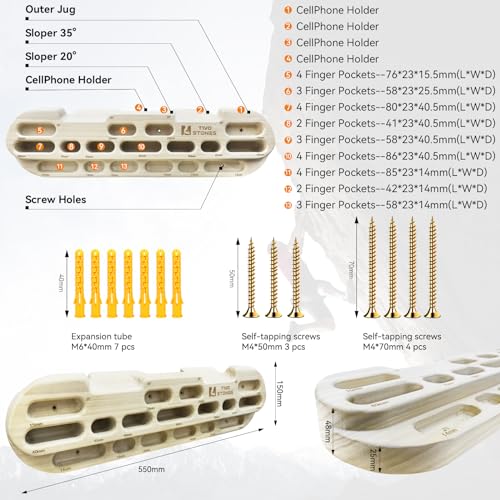 TWO STONES CJ-HB2001BX Wooden Rock Climbing Fingerboard Door Mount Training Station