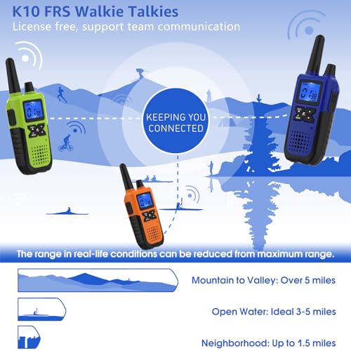 Topsung Long Range Walkie Talkies for Adults with Earpieces - Blue, Green, Orange, Violet, Red, Yellow