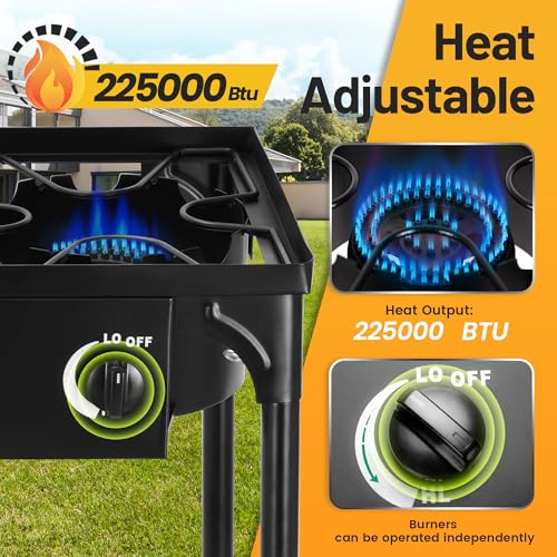 FSUON 3-Burner Outdoor Camping Stove 225000 BTU, Detachable Legs, Adjustable Heat, New Model
