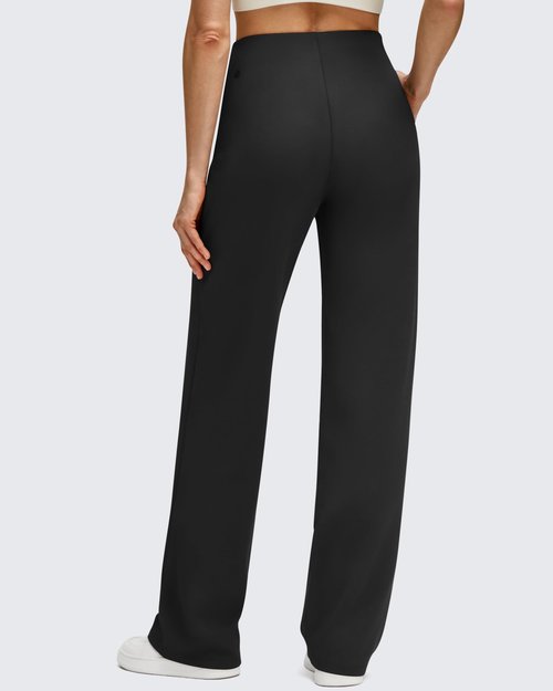 G4Free Women's Fleece Lined Wide Leg Pants Hidden Waist Front Seam Thermal Trousers with Pockets (Black,M,29")