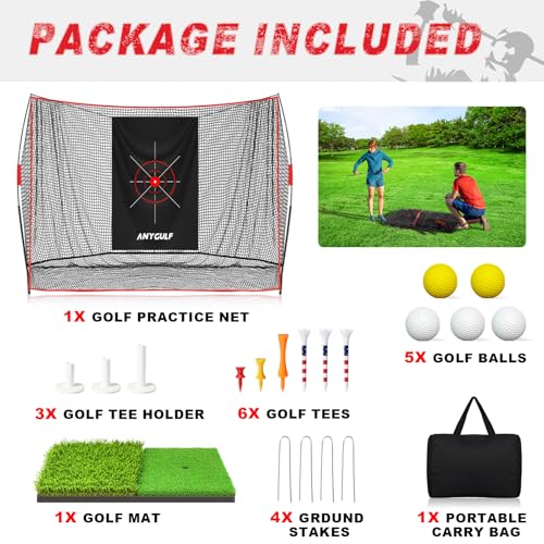 Heavy Duty Golf Practice Net 10x7ft with Mat & Accessories for Home Swing Training