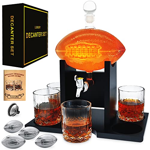LuxuryBar Football Whiskey Decanter Set with Spout & 4 Chillers - Variation: THIS listing