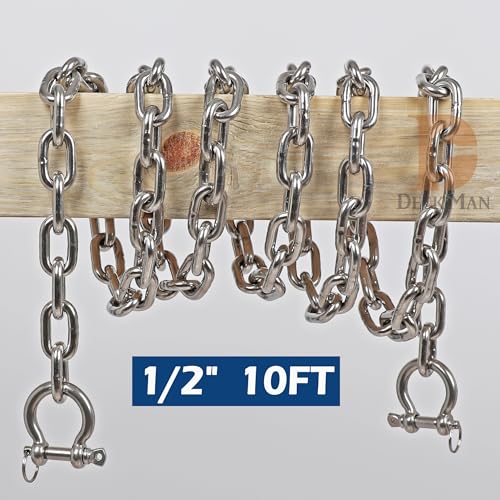 316 Stainless Steel Boat Anchor Chain 10ft with 2 Locking Shackles Marine Grade