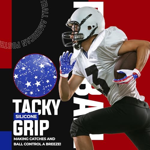 Youth Football Gloves for Boys and Girls - Sticky Wide Receiver Gloves, Blue Red, X-Small