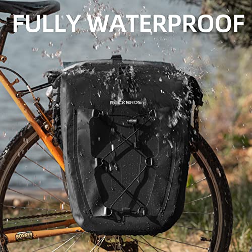 Black ROCKBROS Waterproof Bike Panniers 30L Capacity 2 Pack for Cycling & Touring