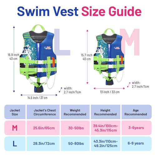 Kids Swimming Vest - Toddler Floatation Jacket for Ages 6-9 Indigo L