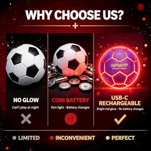 Light Up Soccer Ball 5 Size Rechargeable LED Glow in the Dark Ball for Night Play