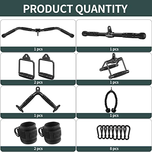 WNOEY 29.52in Lat Pulldown Cable Attachments Set for Gym, Includes Curl Bar & Accessories