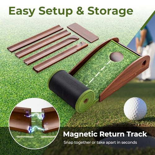 9 ft Indoor Golf Putting Mat with Putter & 5 Balls - Auto Ball Return, Velvet Surface