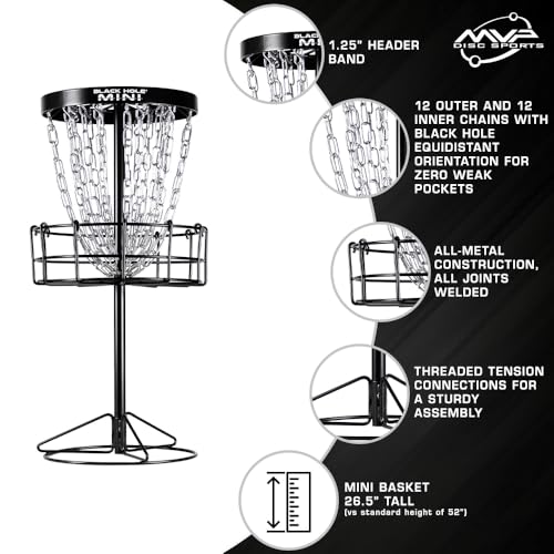 Mini Disc Golf Basket with 24 Chains - Portable Indoor & Outdoor Target, 26.5 Inch Tall