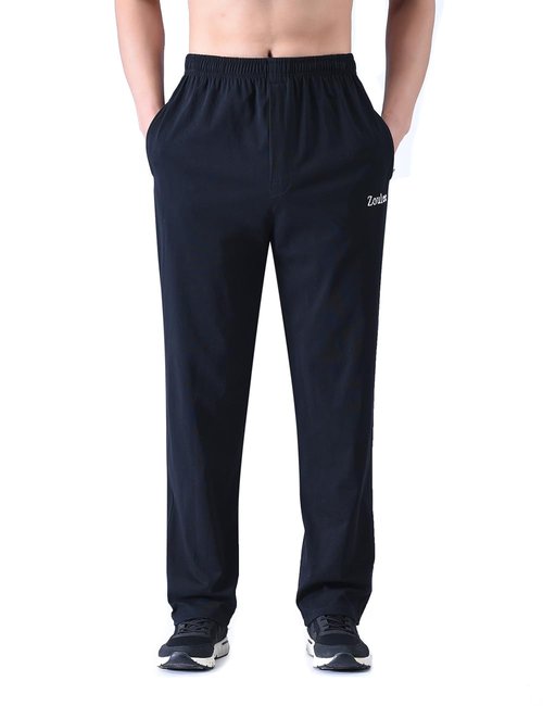 Zoulee Men's Front Zip Open-Bottom Sports Pants Sweatpants Trousers Thin Black 2XL
