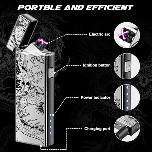 Rechargeable Plasma Lighter with Dragon Design - Black Dragon Pocket Lighter for Men