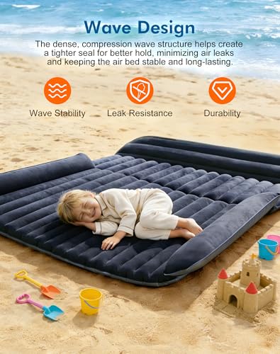 HAOYAO Blue SUV Air Mattress Inflatable Car Bed with Flocked Surface, Adjustable Bolsters & Electric Pump