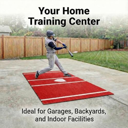 Malletra 10x5 Red Heavy Duty Baseball Hitting Mat - Rollable Turf, Non-Slip Batting Practice