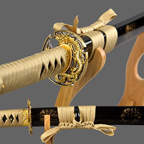 Handmade Gold Dragon Katana Sword - Japanese Samurai Full Tang Sharp Blade