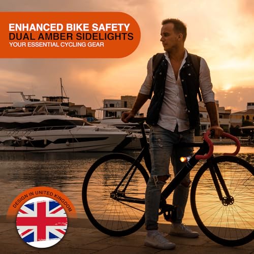 Rechargeable Amber Bike Side Light for Road Cycling - Waterproof, 36hr Battery