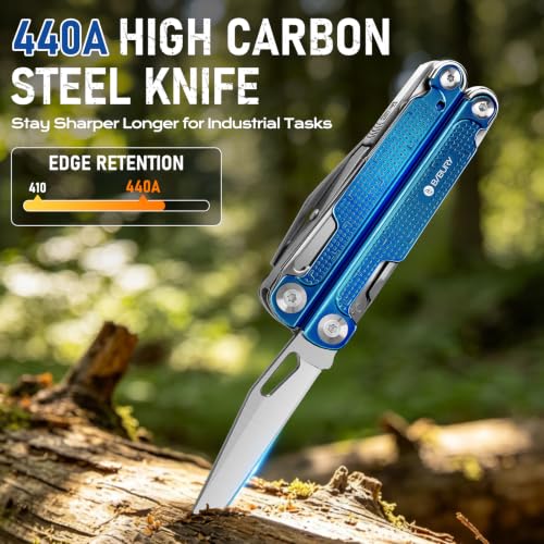 Multitool Pliers with Blue Titanium Handle & 440A Knife - BI2049BL