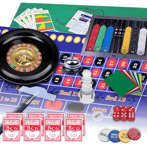 WodGod 5-in-1 Casino Game Set with 360 Green Chips, Roulette, Poker, Blackjack, Craps