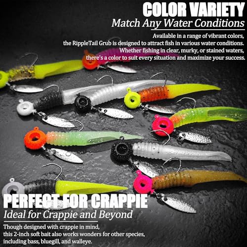 80 Pcs Crappie Jig Heads with Spinner & Ripple Tail Grubs - Scent Holder