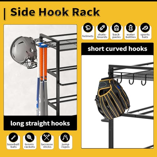 SOYEEZE 5-Tier Sports Equipment Organizer Ball Storage Rack with Hooks