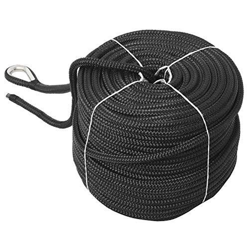 NovelBee 1/2" x 300' Double Braid Nylon Anchor Line for Boat - Black