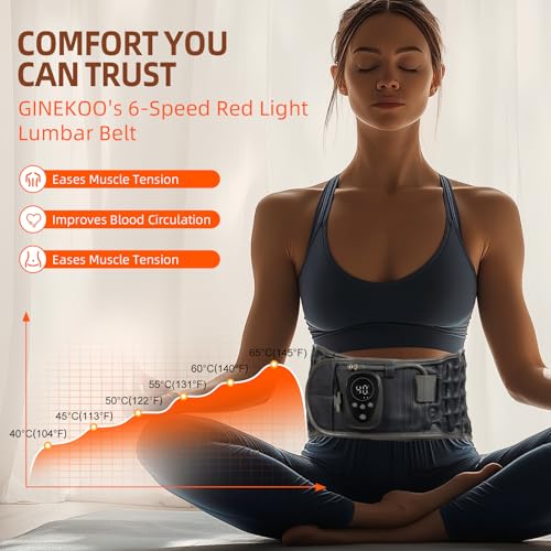 GINEKOO Dark Blue Red Light Back Support Belt with Massage & Heating