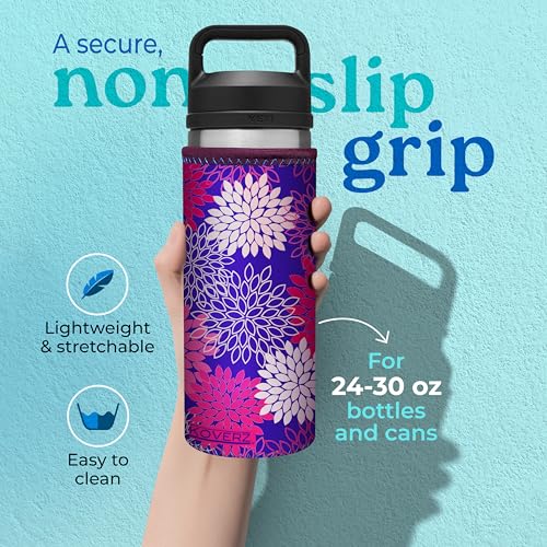 Large Neoprene Water Bottle Sleeve for 24-30 Oz - Monet Design, Washable & Insulated