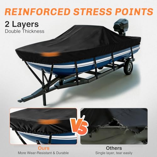 Nilight 16'-18.5' Heavy Duty Boat Cover with Adjustable Straps, Waterproof UV-Resistant
