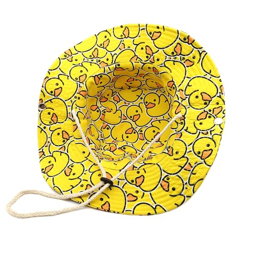 Sun Bucket Hat for Men Women - Yellow Duck Pattern, UV Protection, Foldable Cowboy Style