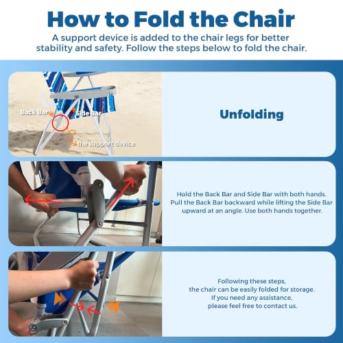 SUNNYFEEL Tall Folding Beach Chair 5-Position Recliner with Cup Holder - Blue & Red, Extra Tall