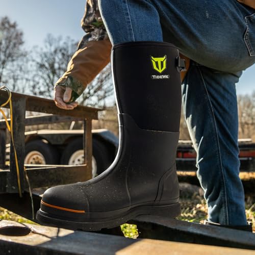 Men's Waterproof Rubber Work Boots with Steel Toe & Shank - Black, Size 12